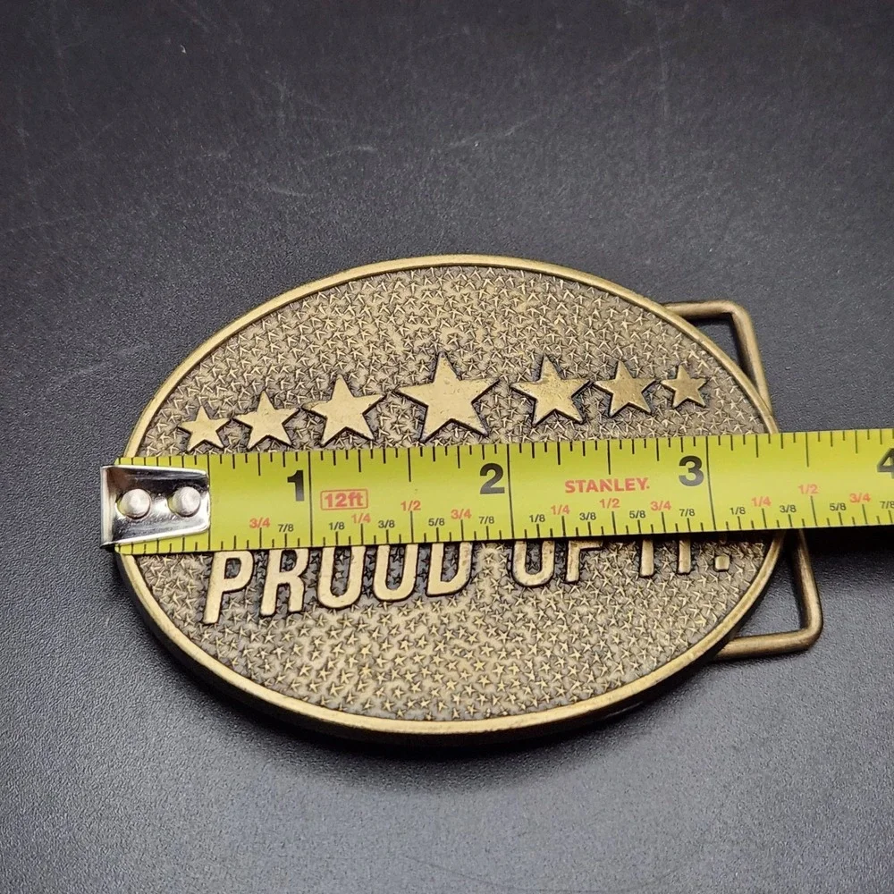 Vintage 80's NRA Brass Belt Buckle Proud Of It! Norman Foundry Dallas Texas USA